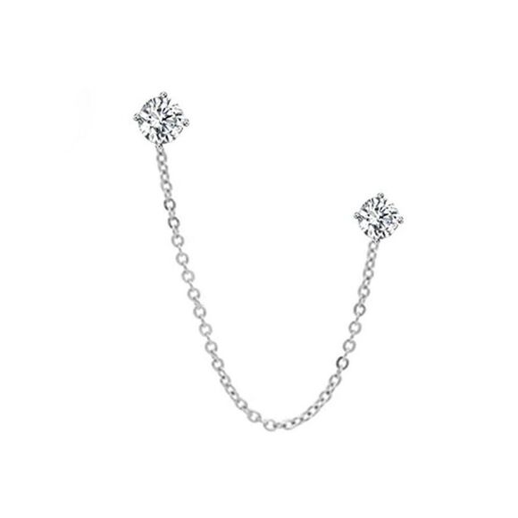 Crystal Chain Stud Sterling Silver Cartilage Double Piercing Climber Earring NEW - Picture 9 of 16